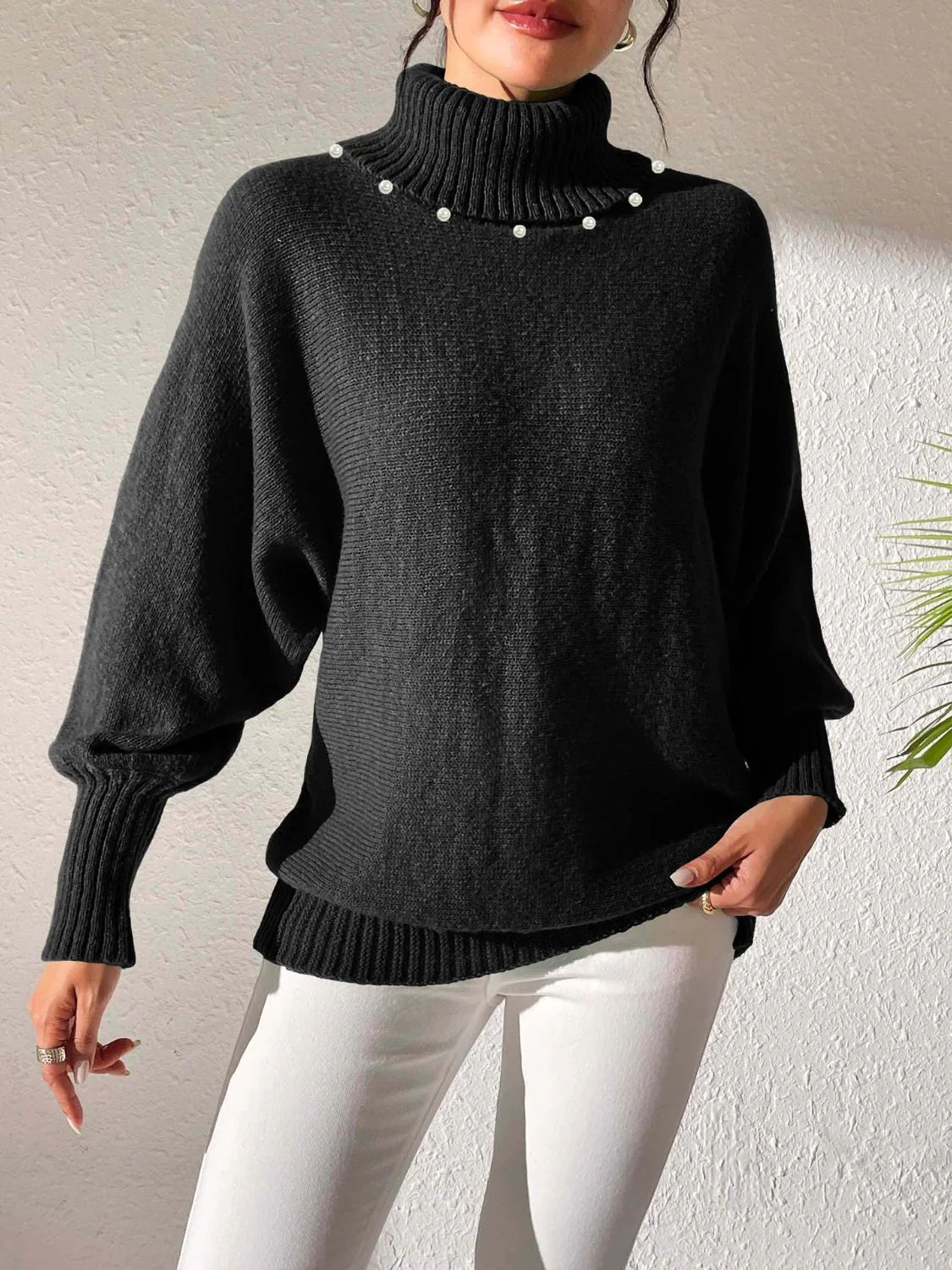 Turtleneck Sweater for Women - Balloon Sleeve - Image 3