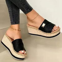 Wedge Platform Slide Sandals for women - Espadrille Wedge - Square Hardware - Image 4