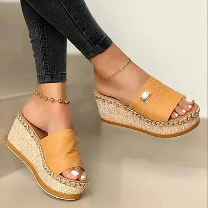 Wedge Platform Slide Sandals for women - Espadrille Wedge - Square Hardware - Image 1
