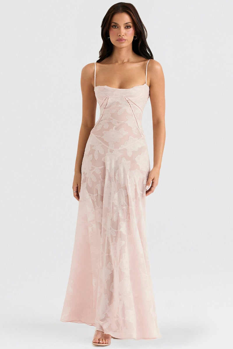 Floral Spaghetti Strap Maxi Dress for women - Corset A-Line - Lace-Up Back - Image 1