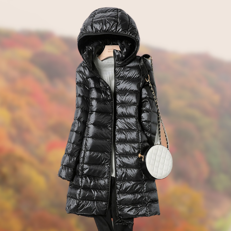 Hooded Puffer Coat for Women - Zip-Up Closure - Image 2
