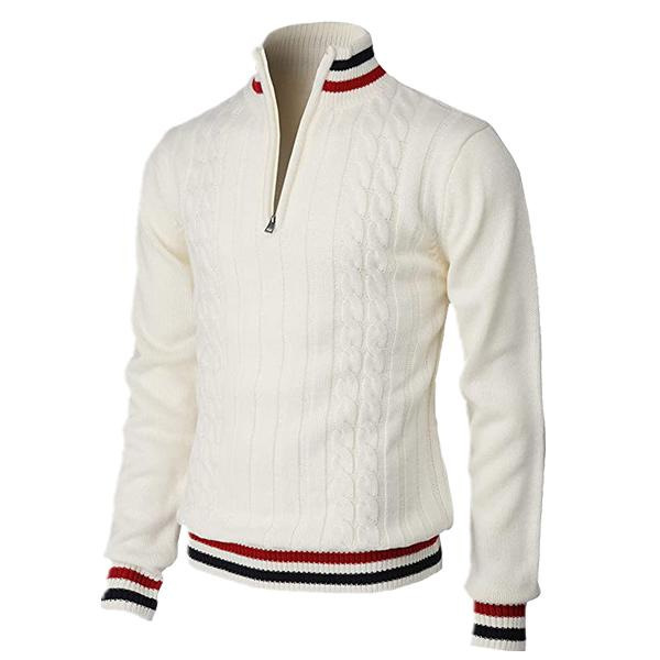 Cable Knit Quarter Zip Sweater for Men - Striped - Image 2