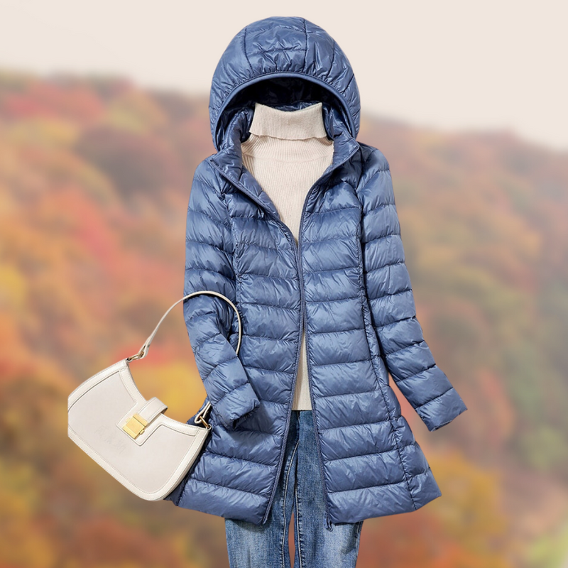 Hooded Puffer Coat for Women - Zip-Up Closure - Image 1