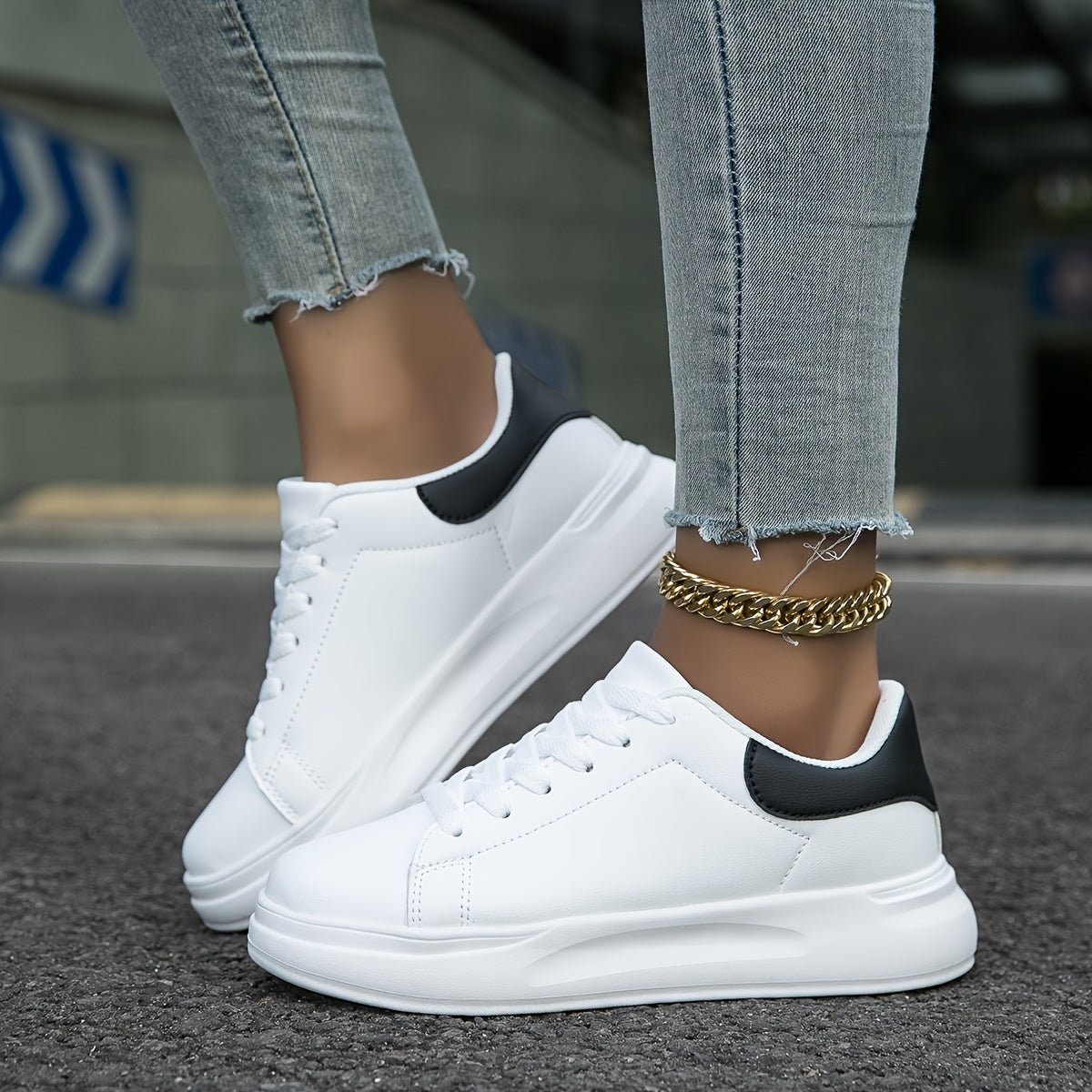 Platform Sneakers for Women - Contrast Heel Detail - Image 5