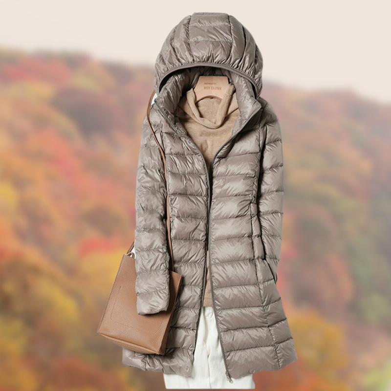 Hooded Puffer Coat for Women - Zip-Up Closure - Image 3