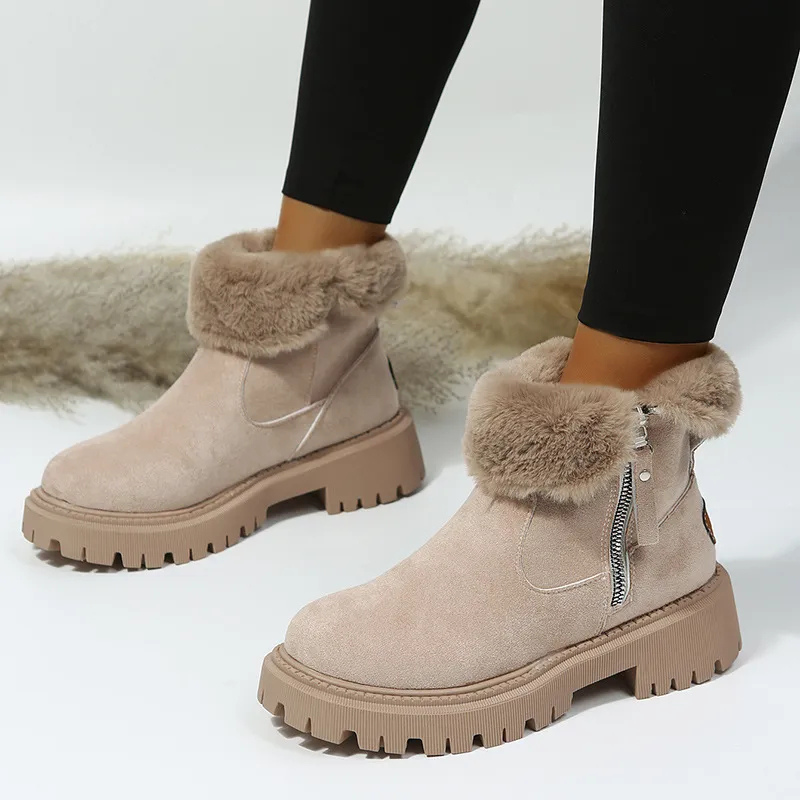 Ankle Boots for Women - Faux Fur Trim - Image 1