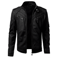 Leather Biker Jacket for Men - Stand Collar - Image 1