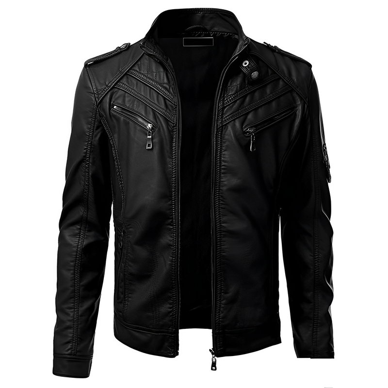 Leather Biker Jacket for Men - Stand Collar - Image 1