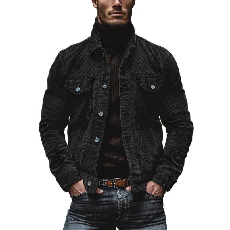 Corduroy Button-Down Jacket for Men - Chest Pockets - Image 10