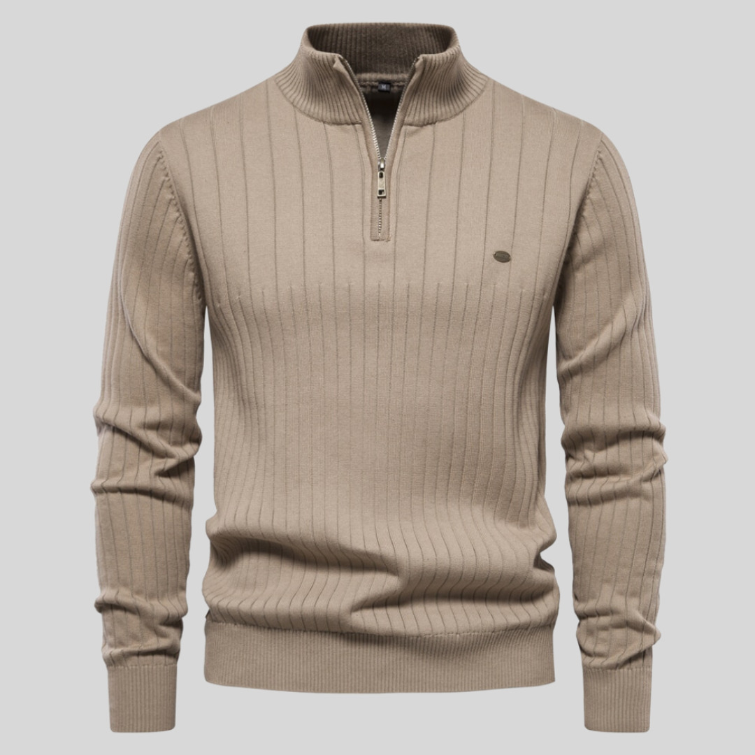 Ribbed Knit Quarter Zip Sweater for Men - Long Sleeve - Image 9