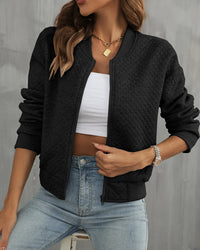 Quilted Bomber Jacket for Women - Zip Up - Image 3