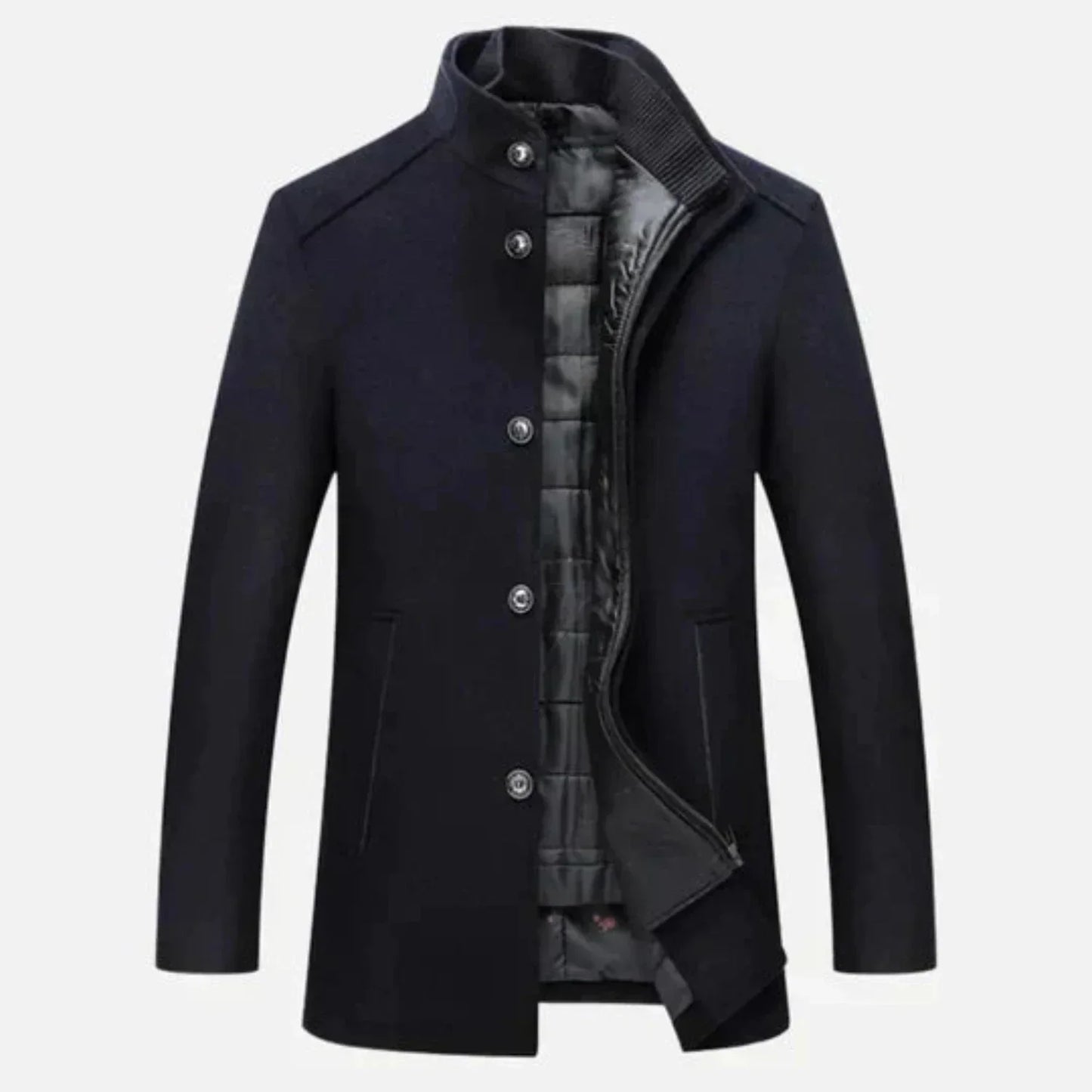 Stand Collar Overcoat for Men - Button Front - Image 3