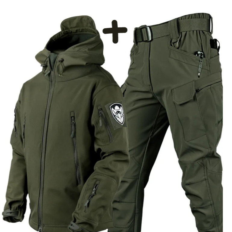 Tactical Hooded Jacket Pants Set for Men - Zip Pockets - Image 1
