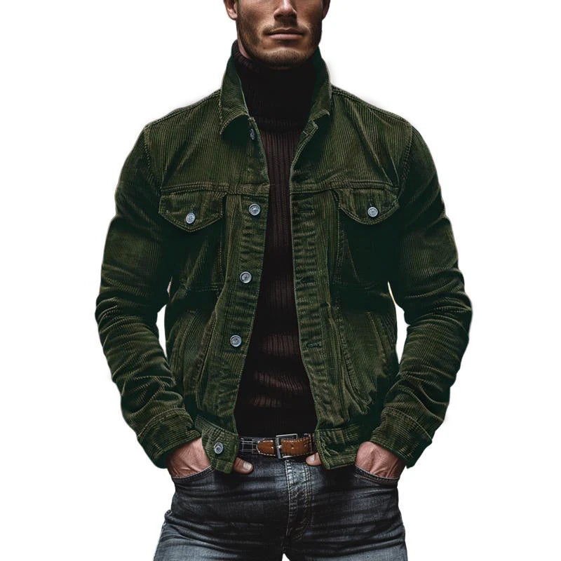 Corduroy Button-Down Jacket for Men - Chest Pockets - Image 7