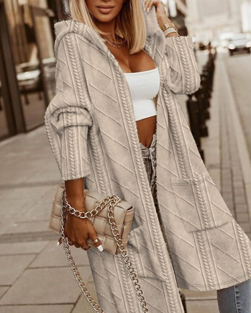 Long Hooded Cardigan Coat for Women - Patch Pockets - Image 1