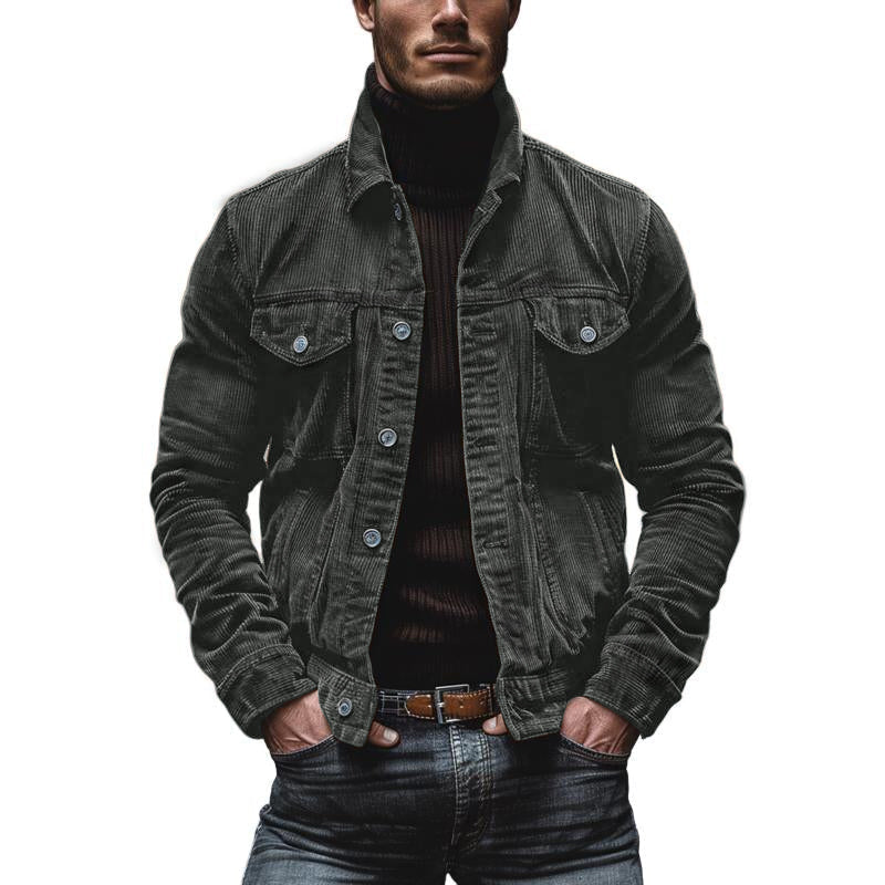 Corduroy Button-Down Jacket for Men - Chest Pockets - Image 9