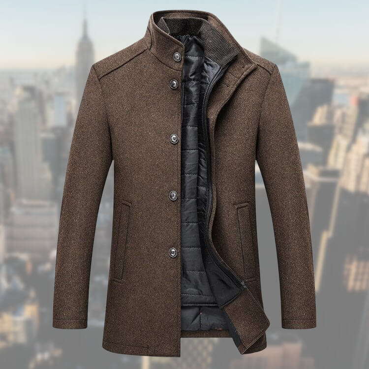 Button Front Overcoat for Men - Stand Collar - Image 1