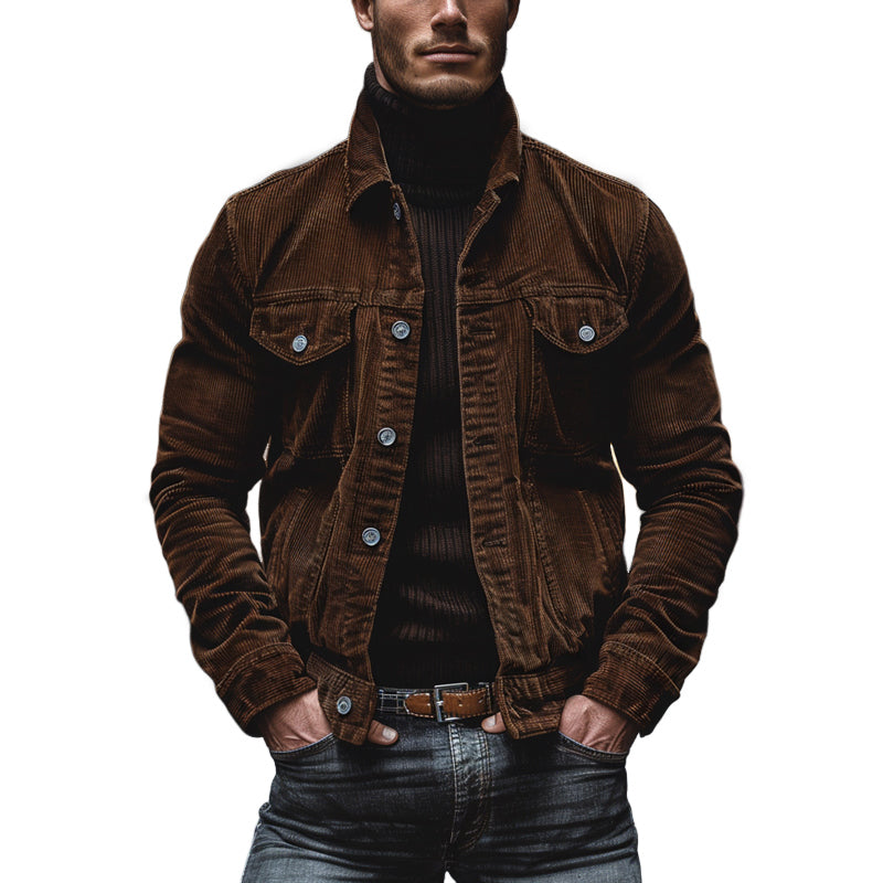 Corduroy Button-Down Jacket for Men - Chest Pockets - Image 1
