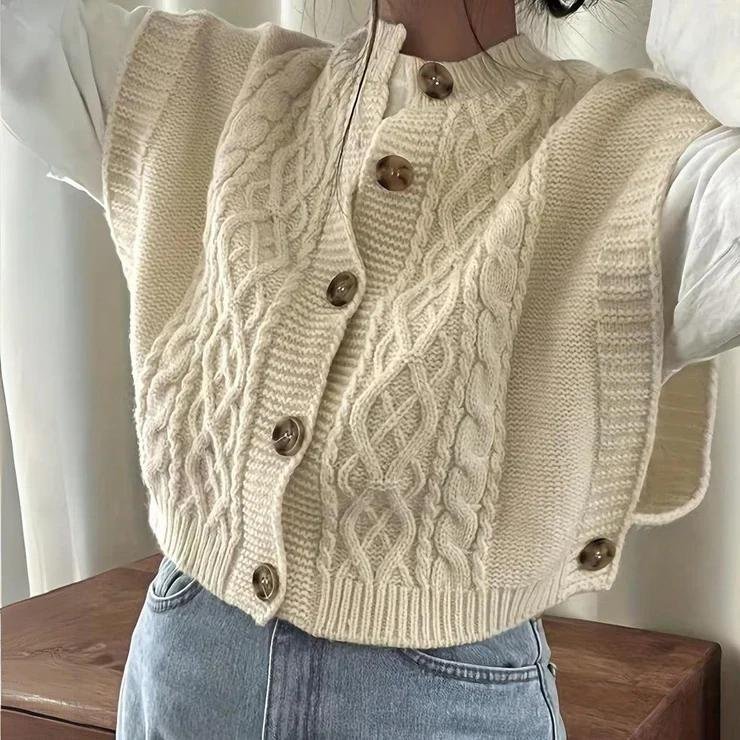 Cable Knit Vest for Women - Button Front - Image 1