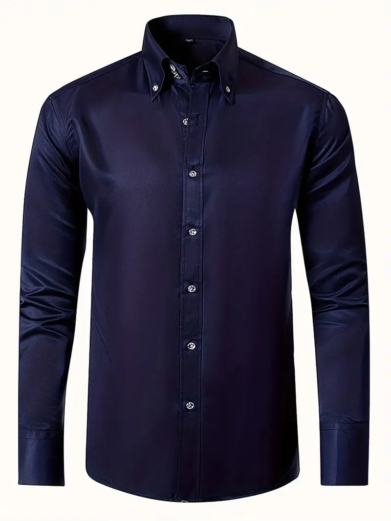 Button-Down Slim Fit Dress Shirt for men - Long Sleeve Point Collar - Buttoned Cuffs Solid Color - Image 4