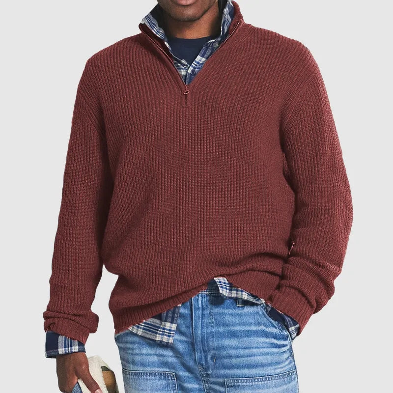 Ribbed Knit Quarter-Zip Sweater for Men - Long Sleeve - Image 6