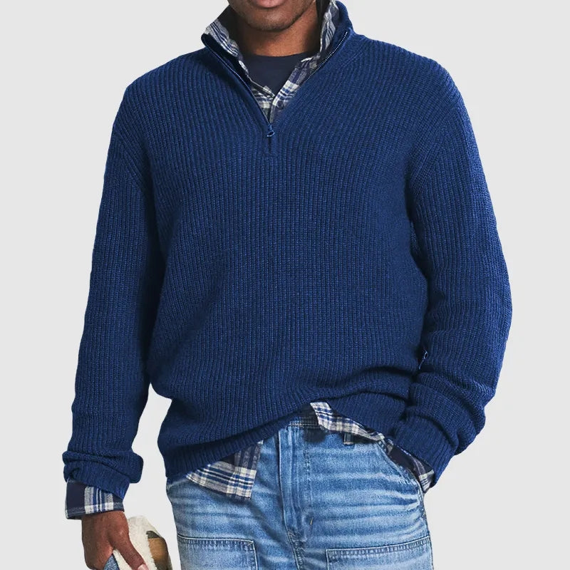 Ribbed Knit Quarter-Zip Sweater for Men - Long Sleeve - Image 5