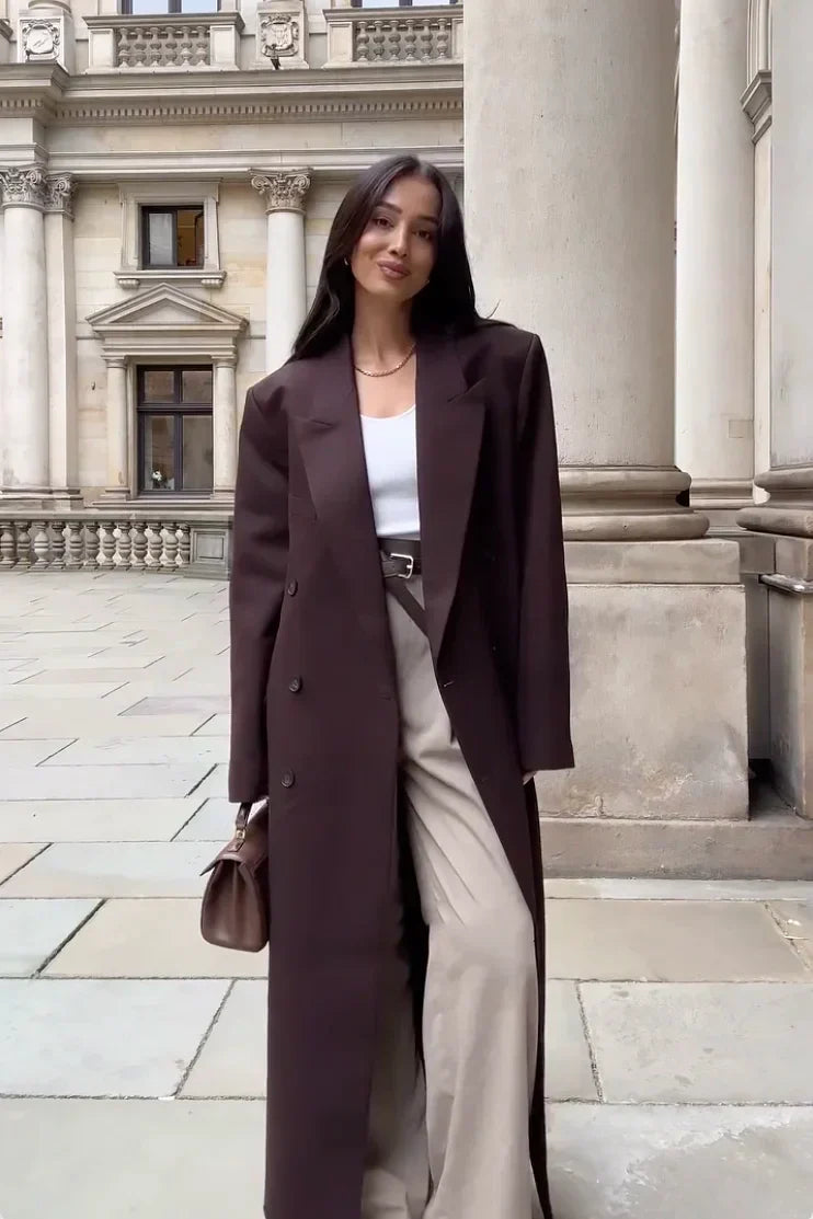 Oversized Long Coat for Women - Double-Breasted - Image 1