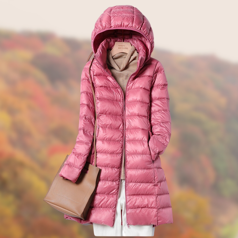 Hooded Puffer Coat for Women - Zip-Up Closure - Image 4