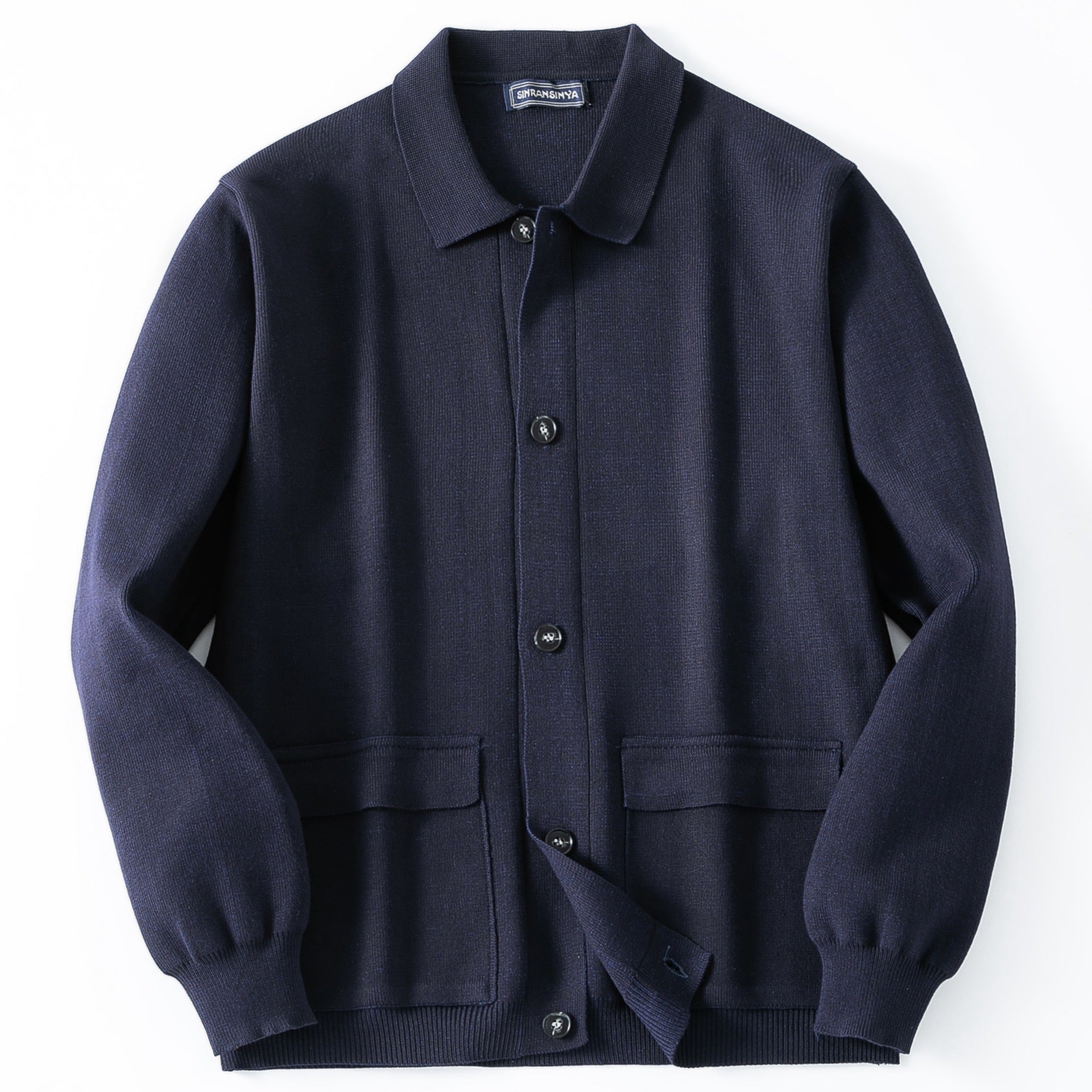 Button-Down Collared Sweater for Men - Patch Pockets - Image 2