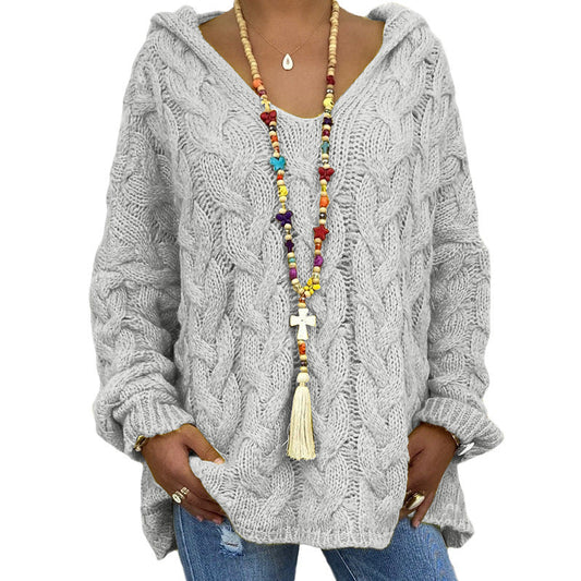 Cable Knit Sweater for Women - Hooded - Image 1