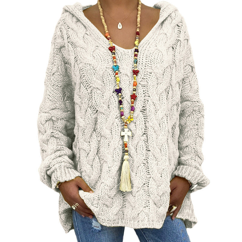 Cable Knit Sweater for Women - Hooded - Image 8