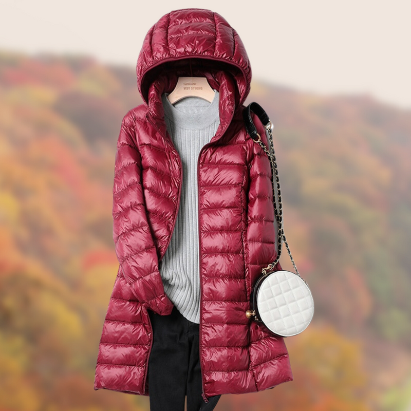 Hooded Puffer Coat for Women - Zip-Up Closure - Image 6