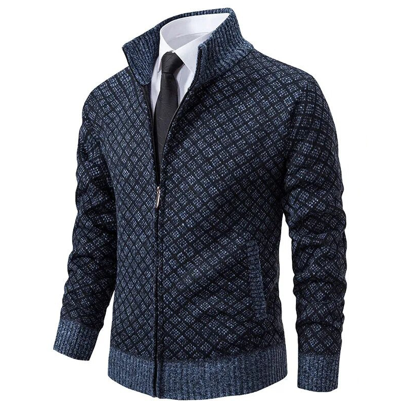 Zip-Up Patterned Sweater for Men - High Neck - Image 6