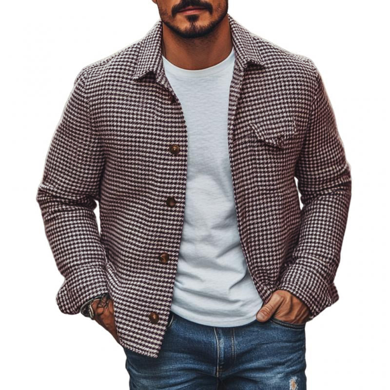 Patterned Button-Down Jacket for Men - Chest Pocket - Image 9