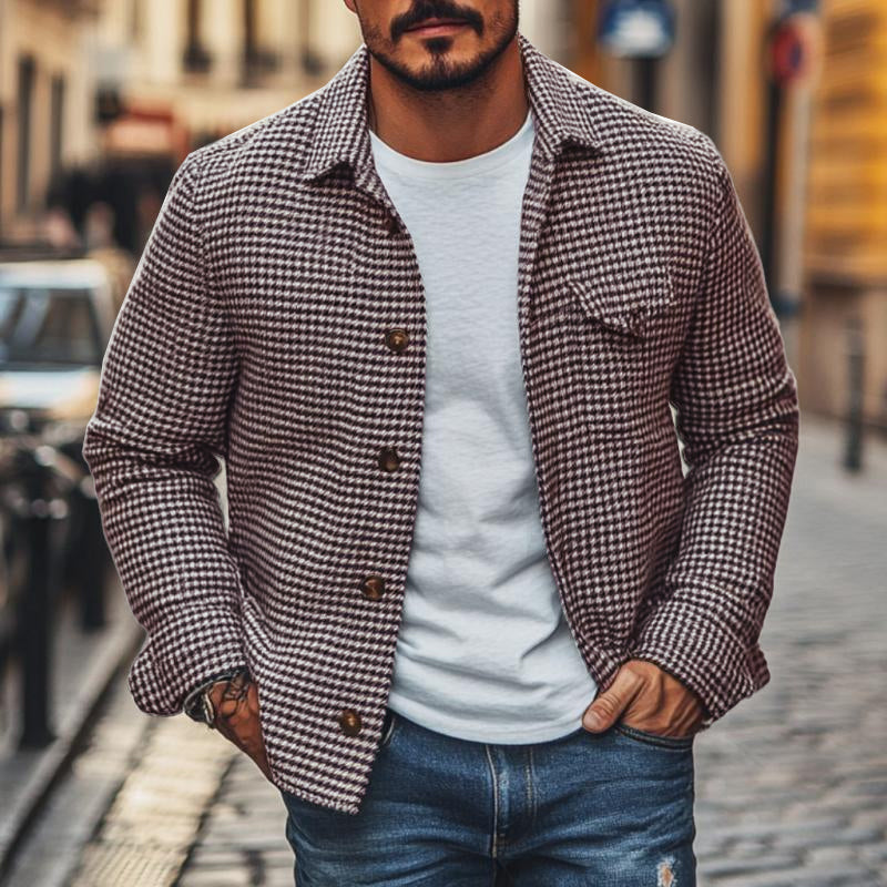 Patterned Button-Down Jacket for Men - Chest Pocket - Image 7