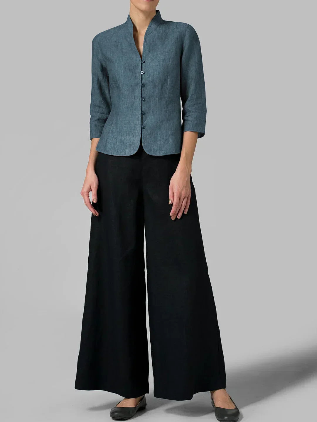 Button-Front 3/4 Sleeve Jacket for Women - Mandarin Collar - Image 6