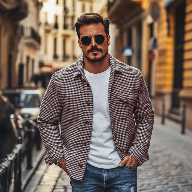 Patterned Button-Down Jacket for Men - Chest Pocket - Image 8