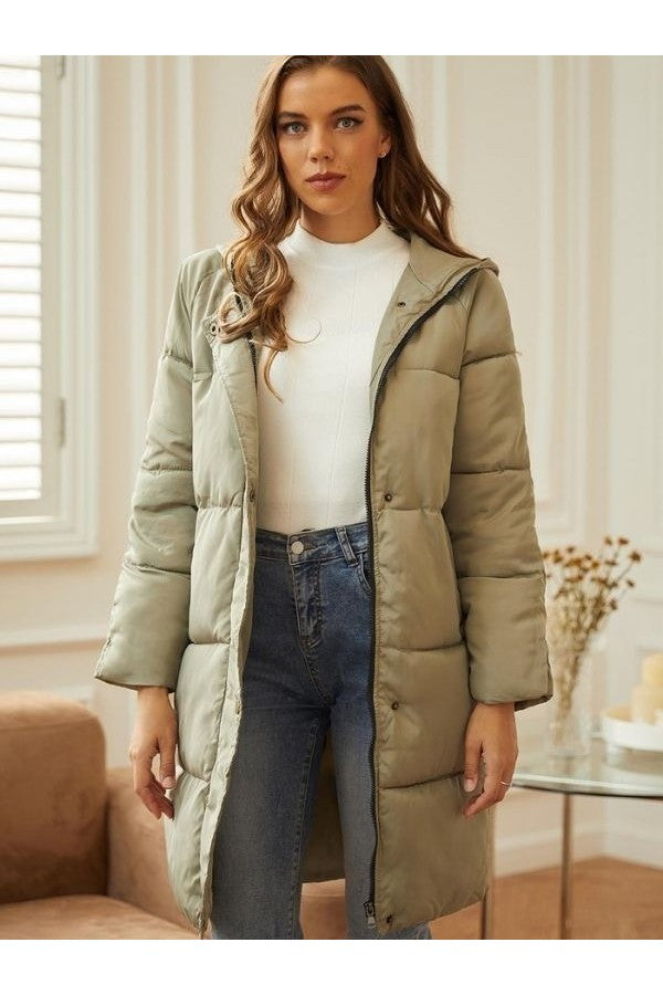Puffer Longline Coat for Women - Hooded - Image 1