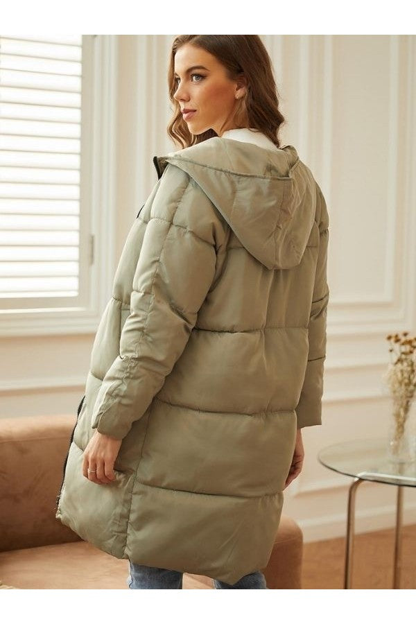 Puffer Longline Coat for Women - Hooded - Image 3