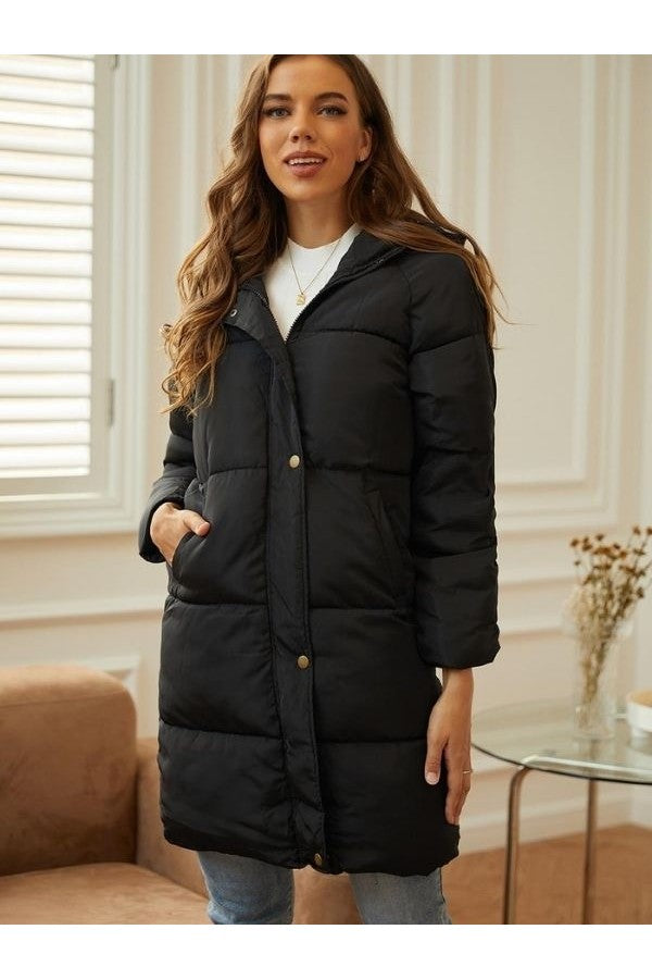 Puffer Longline Coat for Women - Hooded - Image 4