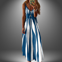 Maxi Dress for women - V-Neck Sleeveless - A-Line Striped - Image 1