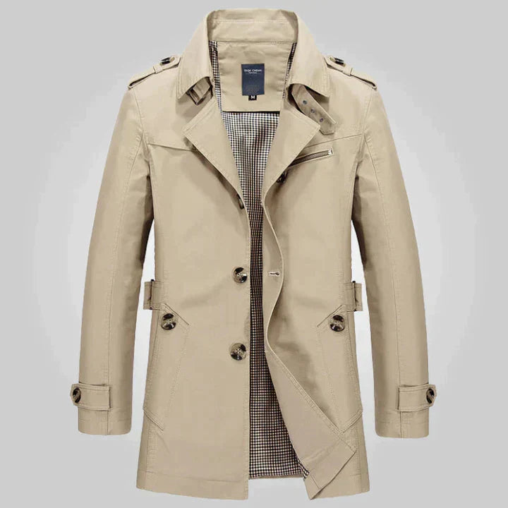 Trench Coat for Men - Shoulder Epaulettes - Image 1