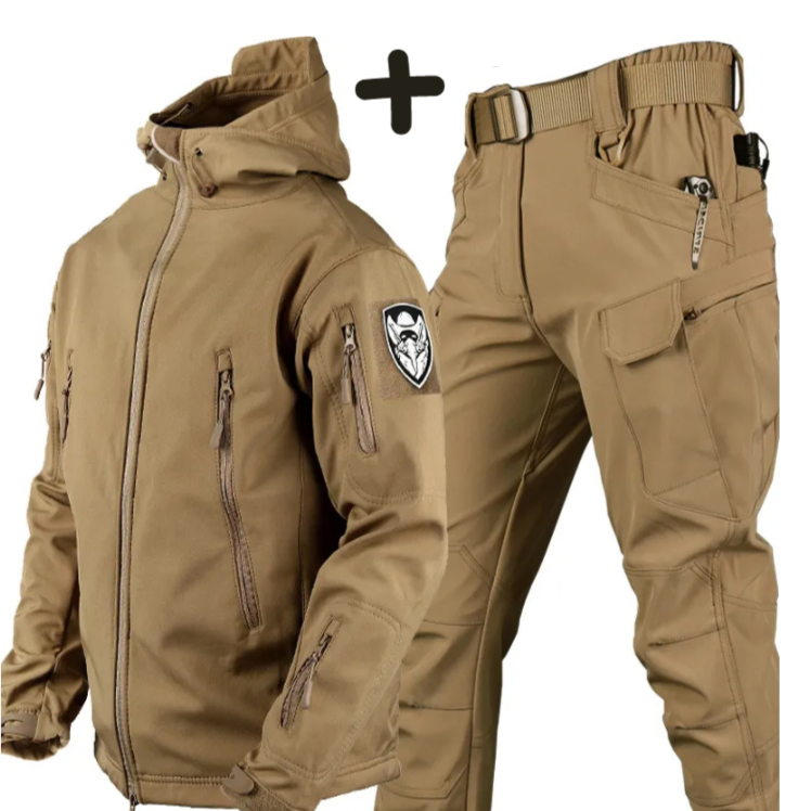 Tactical Hooded Jacket Pants Set for Men - Zip Pockets - Image 2