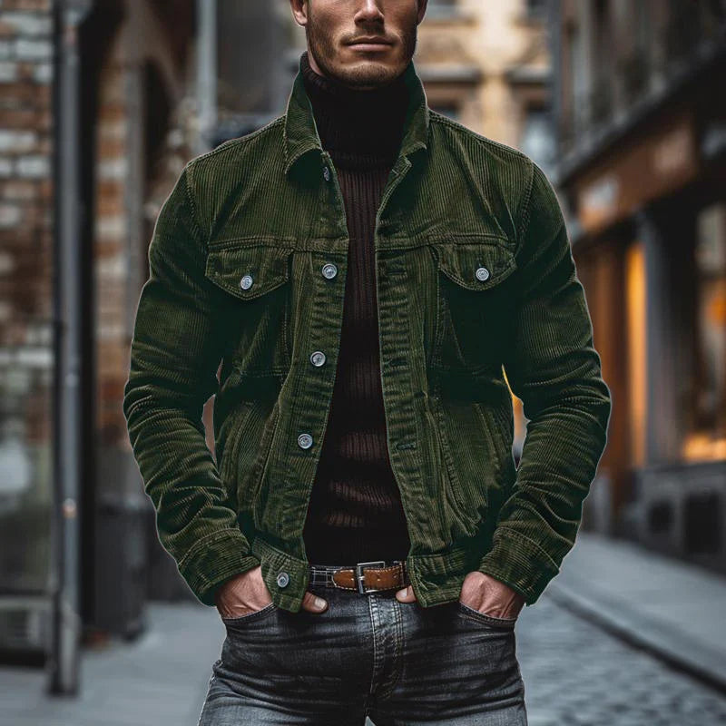 Corduroy Button-Down Jacket for Men - Chest Pockets - Image 3