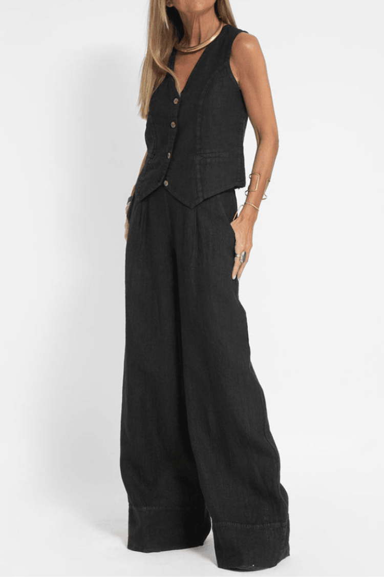 Wide Leg Pant Suit for women - Sleeveless Vest - High Waisted Pleated Pants - Image 4