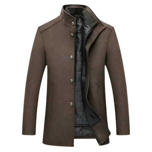 Stand Collar Overcoat for Men - Button Front - Image 1