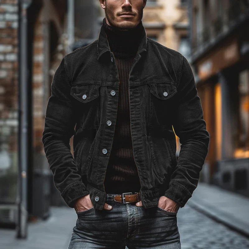 Corduroy Button-Down Jacket for Men - Chest Pockets - Image 6