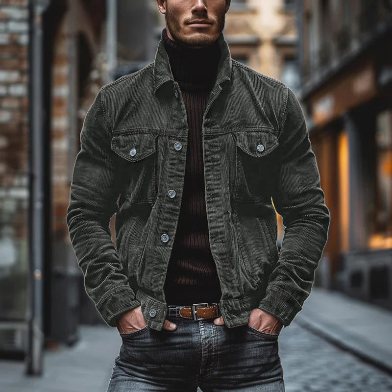 Corduroy Button-Down Jacket for Men - Chest Pockets - Image 5