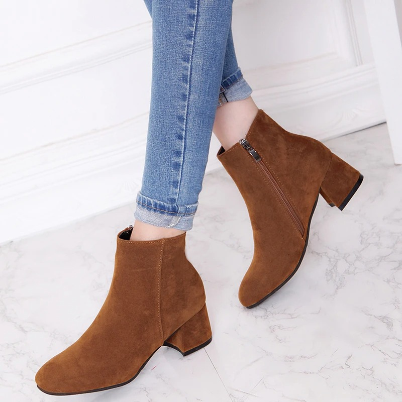 Ankle Boots Shoes for Women - Block Heel - Image 2