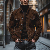 Corduroy Button-Down Jacket for Men - Chest Pockets - Image 2